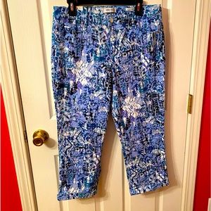 NINE WEST Christie capris roll-up. Sz 12 NWT Navy/white/purple print!